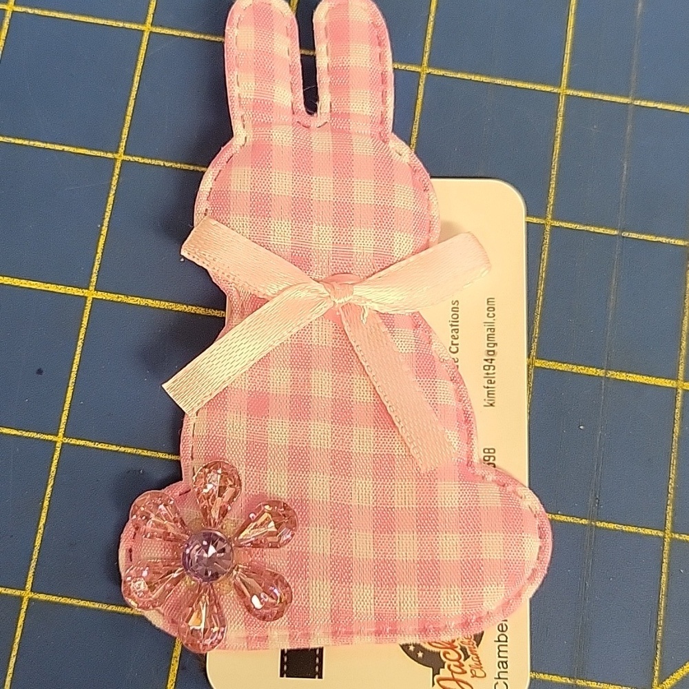 Gingham Bunny 4" Pin Pink